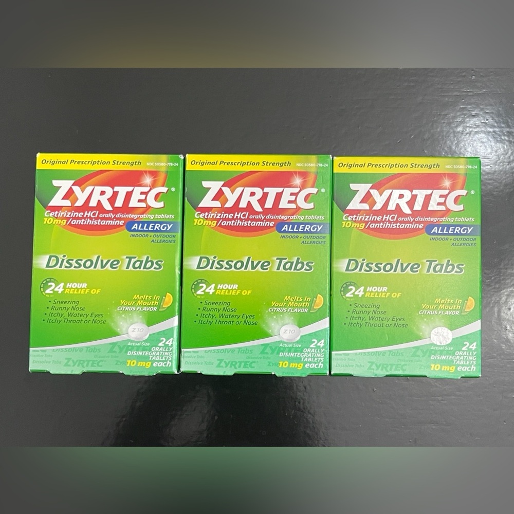 Zyrtec 24HR Allergy Relief Dissolve Tabs, 10mg CetirizineCitrus 24 CT x 3 boxes